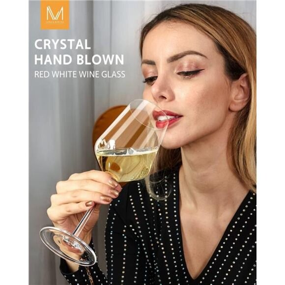 Red Wine Glasses Set of 4-Premium Crystal Wine Glasses Hand Blown-15 oz,Thin Rim - Picture 4 of 7